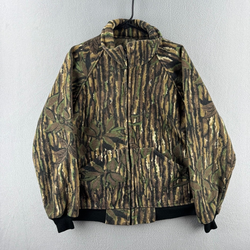 Vintage SafTBak Realtree Camo Fleece Bomber Jacket 80s Mens XL Hunting USA MADE